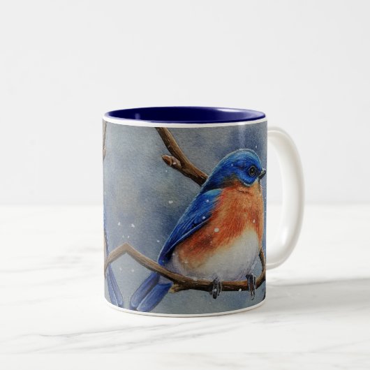 Winteroosterse Blauwvogel- en Berlijnse Waterverf  Tweekleurige Koffiemok (Voorkant rechts)