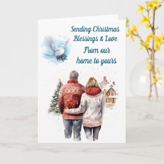 Winterpaar bewerkbare kerstkaart kaart (Gele Bloem)