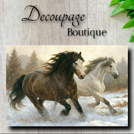 Winterpaar van Running Horses Decoupage Tissuepapier