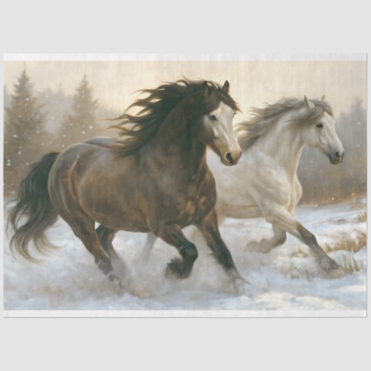Winterpaar van Running Horses Decoupage Tissuepapier (Voorkant)