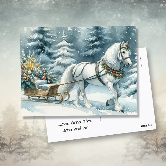 winterpaard en een kerstslee briefkaart