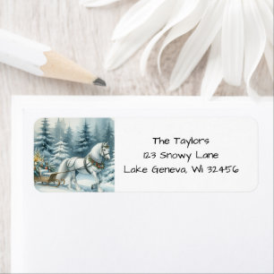 winterpaard en een kerstslee etiket