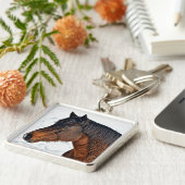 Winterpaard in Snowy Field 3 Sleutelhanger (Zijkant)