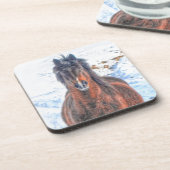 Winterpaard in Snowy Field Bier Onderzetter (Linkerzijde)
