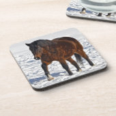 Winterpaard in Snowy Field Bier Onderzetter (Linkerzijde)