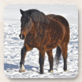 Winterpaard in Snowy Field Bier Onderzetter (Voorkant)