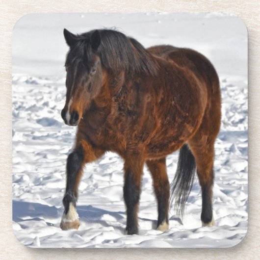 Winterpaard in Snowy Field Bier Onderzetter (Voorkant)