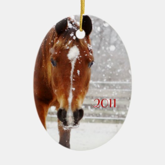 Winterpaard Kerstmis Keramisch Ornament (Voorkant)