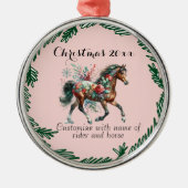 Winterpaard met bloemen metalen ornament (Voorkant)