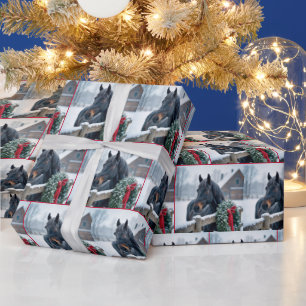 Winterpaard met kerstkrans cadeaupapier