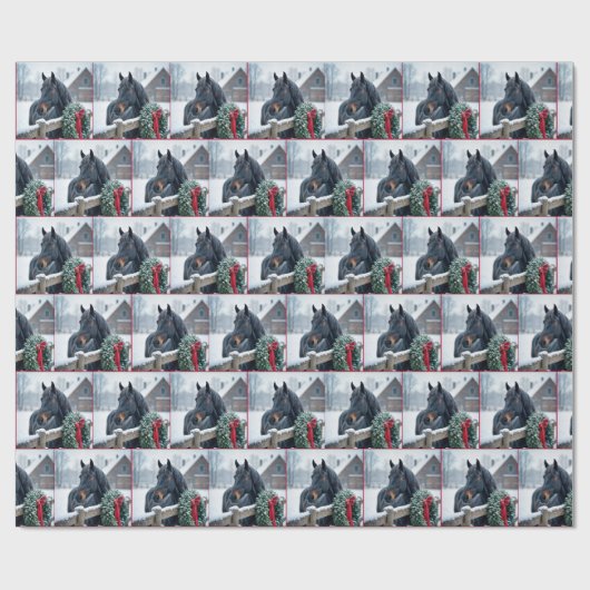 Winterpaard met kerstkrans cadeaupapier (Vlak)