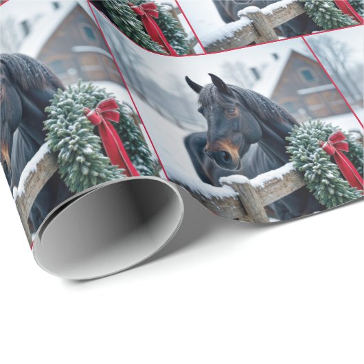 Winterpaard met kerstkrans cadeaupapier (Rol Hoek)