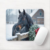 Winterpaard met kerstkrans muismat (Met muis)