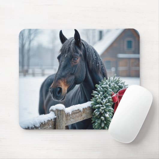 Winterpaard met kerstkrans muismat (Met muis)
