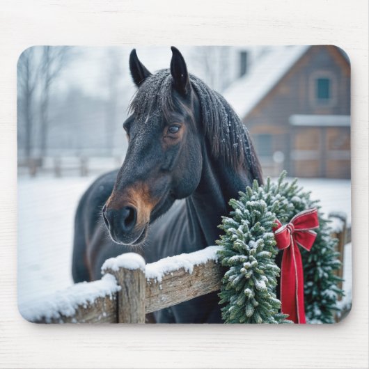 Winterpaard met kerstkrans muismat (Voorkant)