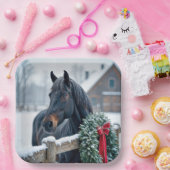 Winterpaard met kerstkrans papieren bordje (Feest)