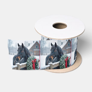 Winterpaard met kerstkrans satijnen lint