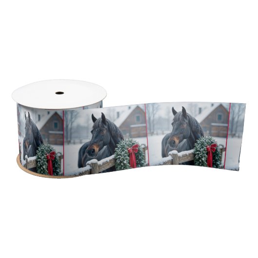 Winterpaard met kerstkrans satijnen lint (Spoel)