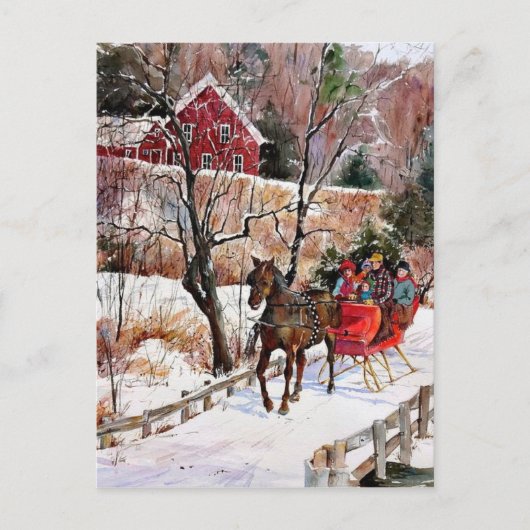  winterpaarden en -slee briefkaart (Voorkant)