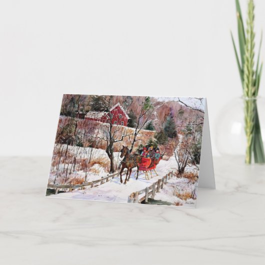  winterpaarden en -slee feestdagen kaart (Voorkant)