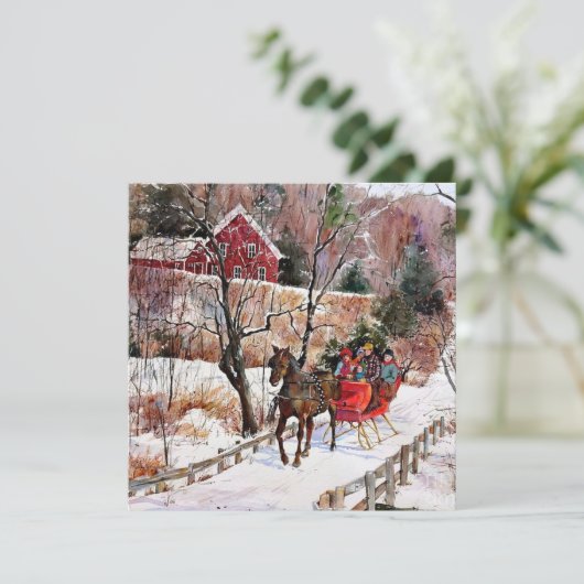 winterpaarden en -slee in sneeuw kaart (Staand voorkant)