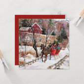  winterpaarden en -slee in sneeuw kaart (Voorkant / Achterkant in situ)