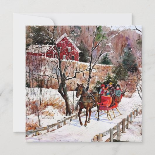 winterpaarden en -slee in sneeuw kaart (Voorkant)