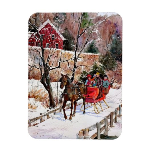 winterpaarden en -slee in sneeuw magneet (Verticaal)