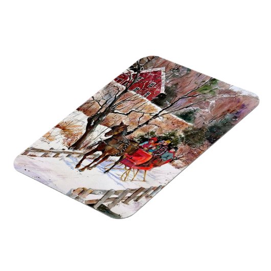  winterpaarden en -slee in sneeuw magneet (Linkerzijde)