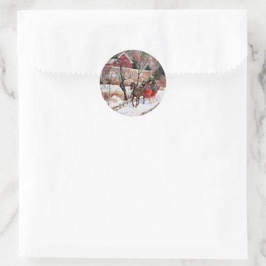  winterpaarden en -slee ronde sticker (Tas)