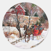  winterpaarden en -slee ronde sticker (Voorkant)