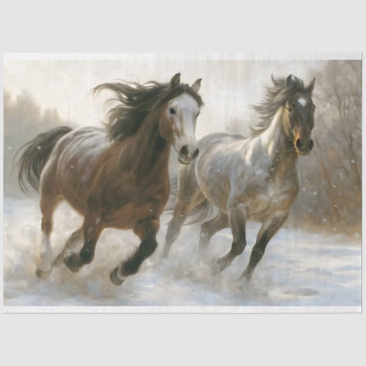 Winterpaarden lopen naast elkaar Decoupage Tissuepapier (Voorkant)