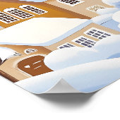 Winterpad door Snowy Village en bomen Poster (Hoek)