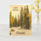 winterpad met pijnbomen op zaterdag kaart (Gele Bloem)