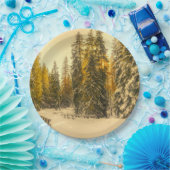 winterpad met pijnbomen papieren bordje (Feest)