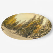 winterpad met pijnbomen papieren bordje (Gekanteld)