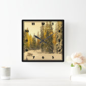 winterpad met pijnbomen vierkante klok (Huis)