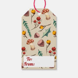 Winterpaddenstoelen & Rustiek gebladerte Kerstmis Cadeaulabel