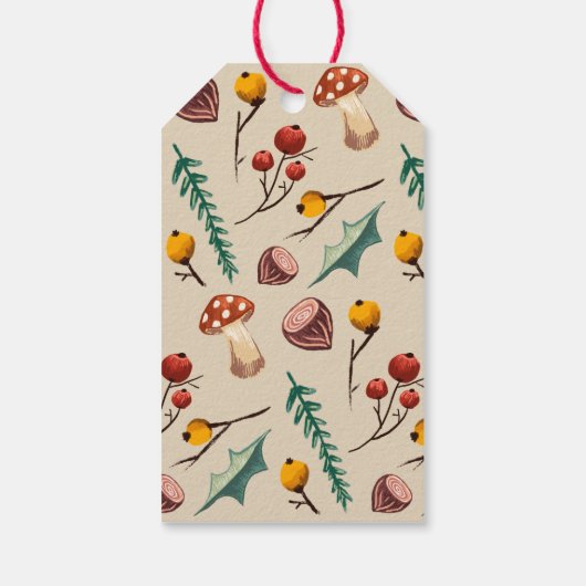 Winterpaddenstoelen & Rustiek gebladerte Kerstmis Cadeaulabel (Achterkant)