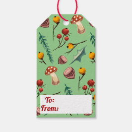 Winterpaddenstoelen & Rustiek gebladerte Kerstmis Cadeaulabel