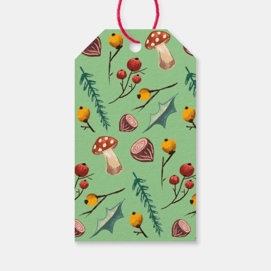 Winterpaddenstoelen & Rustiek gebladerte Kerstmis Cadeaulabel (Achterkant)