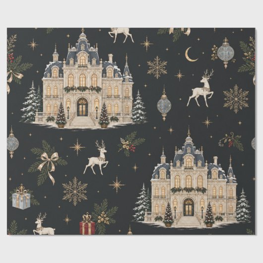 Winterpaleis Houtskool Kerst Inpakpapier (Vlak)
