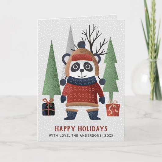 Winterpanda en bomen Kerstmis foto gevouwen Feestdagen Kaart (Voorkant)