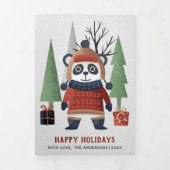 Winterpanda en bomen Kerstmis multi foto Drieluik Wenskaart (Cover)