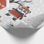 Winterpanda en bomen Prettige feestdagen Kerstmis Cadeaupapier (Hoek)
