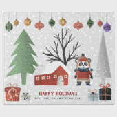 Winterpanda en bomen Prettige feestdagen Kerstmis Cadeaupapier (Vlak)