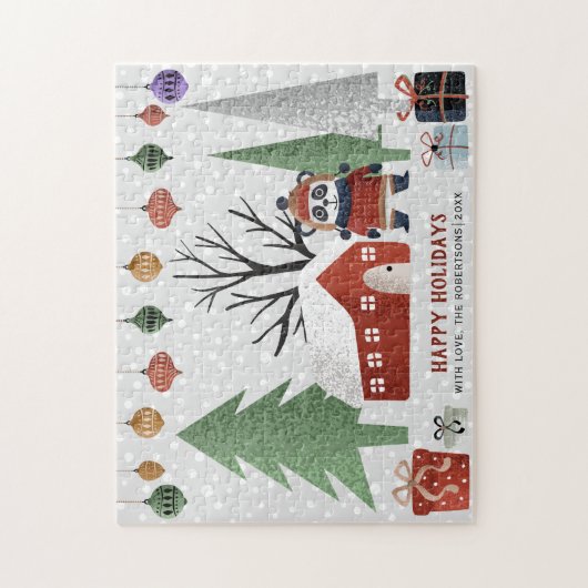 Winterpanda en bomen Prettige feestdagen Kerstmis Legpuzzel (Verticaal)