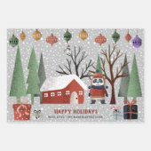 Winterpanda, Vrolijk kerstfeest en sneeuwvlokken Inpakpapier Vel (Voorkant)