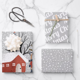 Winterpanda, Vrolijk kerstfeest en sneeuwvlokken Inpakpapier Vel