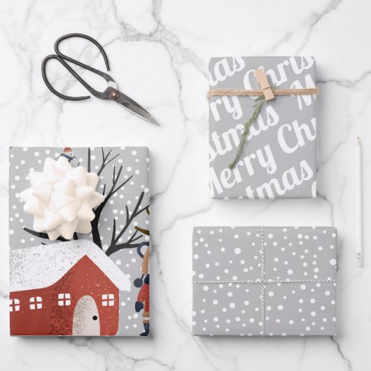 Winterpanda, Vrolijk kerstfeest en sneeuwvlokken Inpakpapier Vel (Voorkant)